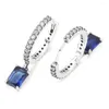 Orecchini a bottone autentico argento sterling 925 blu rettangolare scintillante cerchio di moda per le donne regalo gioielli fai da te