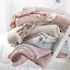 Blankets 100% Cotton Soft Bed Plaid Home Japenese Knitted Blanket Corn Grain Waffle Embossed Summer Ruffles Warm Plaid Throw Bedspread 231116