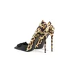 Dress Shoes Genuine Leather Leopard High Heels Flock Women Fashion Shallow Pumps 2023 Design Of