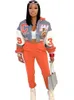 Plus Size Kleider Afrikanische Kleidung 2-teiliges Set Bomberjacke und Hosenanzüge Modedruck Patchwork Lässiger sportlicher Trainingsanzug 231116