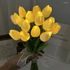 Dekorativa blommor 10/15 st leder tulpan bukett nattljus simulering bordslampa romantiskt bröllop hem sovrum dekoration alla hjärtans dag