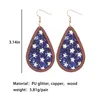 Dangle Earrings Teardrop Stars And Stripes Glitter Leather Wood Drop For Women