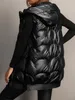Kvinnors västar Fashion Autumn och Winter Sleeveless Patent Hooded Front dragkedja Button Detaljer Solid Puffer Coat Outdoor Warm Clothing 231115