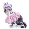 Dog Apparel Pink Tutu Skirt Adjustable Birthday Party Cat Dress With Crown Comfortable Pet Costume For Gift Puppies Kittens