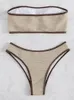 Kvinnors badkläder Bikini High midja Kvinnor Swimsuit 2023 Solid Bandeau Bikinis Set Thong Sexy Biquini 2 Piece Bathing Suit Beach Kvinna