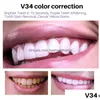 تبييض الأسنان V34 تبييض الأسنان مصحح لون موس يزيل وتنظيف التنفس الطازج ينظف بقع البقع عن طريق الفم الفم