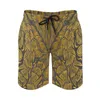 Men's Shorts Plumage-- Yellow & Grey Sports Short Beach Surfing Swimming Boxer Trunks Bathing Damask Feathers Birds Graphic