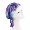 Foulards Imprimer Satin Femmes Bandana Bandeau Blanc Floral Musulman Hijab Écharpe Cheveux Cravate Chapeau Élastique Turban Fleur Bonnet