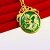Dragon Patroon Jade hanger ketting 18k geel goud gevulde vrouwen cirkel hanger ketting cadeau met 4514777