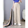 Women's Pants Capris Ice Silk Wide-Leg Pants Women Cool Sweatpants Summer Thin Pleat Loose Straight Pants Office Lady Casual Drawstring Long Trousers 231208