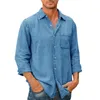 メンズカジュアルシャツワークシャツ男性秋のソリッドコットンポケットターンダウンカラーボタン長袖ブラウス大きなピース