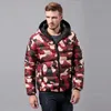 Herrarna ner parkas mäns bomull vadderad jacka kamouflage militär parka camo blixtlås hoodie hoodie höstrock manlig armé stil avslappnad röd blå grön j231116