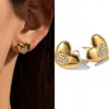 Stud Earrings Europe America Rhinestone Heart Small Shiny Zircon Stainless Steel Gold Plated Light Luxury Jewelry Wed Party Gift