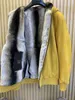 Mens Fur Autumn and Winter Loro Paina Casual Yellow Jackets with Hooded Velvet Liner