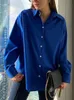 Women's Blouses & Shirts Women Elegant Satin Long Sleeve 2023 Vintage Blue Silk Shirt Female Casual Button Up Tops Spring Chic OutwearWomen'