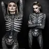 Podstawowe sukienki swobodne horror cosplay szkielet kombinezonu Halloween kostiumy szczupły humany ciało kobiety zentai czaszka duch ciasny garnitur karnawałowy impreza 231116