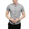 Herren Freizeithemden Herren Sommerhemd Stehkragen Kurzarm Knoten Knöpfe Tägliche Kleidung Chinesische Traditionelle Kleidung Vintage Style Top