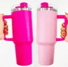 PINK Flamingo 40oz Quencher H2.0 Mugs Cups Camping Travel Car Cup Stainless Steel Tumblers Cups with Silicone Handle Valentine's Day Gift