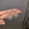 Boucles d'oreilles Style coréen coquille Rose fleur Zircon pour les femmes élégant ange démon asymétrique fête bijoux