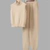 Kadınlar İki Parçalı Pantolon Kadın Stand yaka kolsuz kazak yelek ve çekiliş elastik bel uzun pantolon parçaları set bükülmüş kaşmir örgü