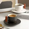 Tazze Ceramica Tazza da caffè retrò in ceramica Squisito manico in legno Colore solido fatto a mano Smalto sfumato Filtro Tazza da tè Ufficio 231116