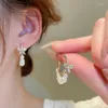 Boucles d'oreilles créoles en forme de C pour femmes, bijoux de luxe légers en strass, perle papillon, mode créative, haut de gamme, bijoux de fête