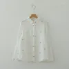 Blusas femininas 2023 primavera outono estilo japão mori menina flor bordado blusa de algodão turndown colarinho manga longa camisa feminina