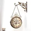 壁の時計ヴィンテージクリエイティブ両面クロックシンプルな錬鉄リビングルームの装飾ファッション装飾