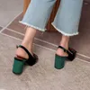 Jurk Schoenen Zomer Vrouwen Sandalen Flock Dikke Hak Hoge Hakken Retro Fluwelen Slingback Voor Kristallen Kwastje Pompen Feest