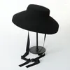 Berets King Wheat Stage Show Party wykonuj Wool Big Brim Black Women Fel Felt Cap Winter Bandage Lady Fashion Formal Top Hat