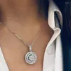 Pendant Necklaces Creative Hollow Out Multi-layer Round For Women Shine CZ Stone Inlay Fashion Jewelry Wedding Party Gift