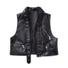 Gilet da donna Gilet da motociclista in ecopelle da donna Nero senza maniche tipo aperto Crop Autunno in capispalla Gilet casual alla moda