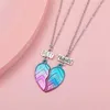 Pendentif Colliers Coloré Paillettes Couture Coeur Brisé Amis Collier Chaîne BFF Amitié Bijoux Cadeaux Pour Enfants 2pcs / Set