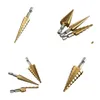 Borrbitar 3 st/set HSS Titanium Coated Step Drill Bit för metall 3-12mm 4-12mm 4-20mm höghastighetsstål träborrning droppleverans Hom DHQXB