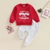 Ensembles de vêtements Toddler Baby Boy Saint Valentin Térégration à manches longues LETTRE LETTRE IMPRESSION PANTS PANTS PANTS 2PCS Vêtements de printemps pour nourrissons