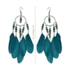 Boucles d'oreilles pendantes ethnique plume goutte pour les femmes Boho perles en bois déclaration boucle d'oreille Pendientes gitane Tribal fête bijoux cadeau