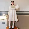 Girl Dresses 2023 Spring Autumn Organza Lace Girls Mesh Pearl Dress Children Long Sleeve Clothes Princess Loose Teens 4 8 12 14 Year