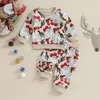 Strampler EWODOS Baby 2-teiliges Weihnachtsset Langarm Western Langarm-Sweatshirt und Hosenset Vorschulkleidungsset 231116