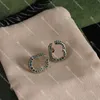 Pendientes con letras de diamante azul, tachuelas de fiesta para mujer, pendientes de boda con dije de cristal de lujo para mujer