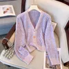 Maglieria da donna Viola monopetto maglione sciolto con scollo a V cappotto lavorato a maglia semplice e versatile cardigan in maglia abbigliamento coreano donna giapponese