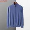 Swetry damskie LHZSYY MĘŻCZYZN MĘCA KONKMERE CARDIT Cardigan Middle Aged Stand Up Kllar Zip Up Płaszcz 100 Pure Wool Autumn Zima Gruba Sweter Kurtka 231116