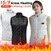 Herenvesten 15/9 gebieden Verwarmd vest Herenjas Verwarmd Winter Dames Elektrisch USB-verwarming Katoen Thermisch Warmte Vest Lichaamswarmer Jas S-4XL 231116