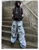Original Vetements Wide Leg For Ripped Loose Pants Washed Blue Flared Men Hiphop Causal Jeans