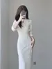 Etnik Giyim 2023 Çin Geliştirilmiş Cheongsam Elbise Sonbahar ve Kış Dantel qipao Beyaz Kız Kadife Slim