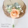 Silk Brooch Pin Wrist Corsage Flower Wedding Women Men Boutonniere Bracelet Bangle Groom Bride Party Decoration