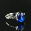 Cluster Rings 925 Sterling Silver Ring Blue Corundum Women Zircon Shine Gift Elegant Size US 6-9
