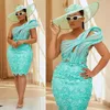 Mint Gorgeous Cocktail Dresses Elegant Formal Casual Sheath Unique Neck Lace Knee-length Dress Short Mini Gowns for Plus Size