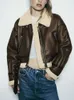 Women's Leather 2023 Winter Woman's Fashion Thick Warm Faux Shearling Jacket Coat Vintage Long Sleeve Belt Hem Female Outerwear Chic