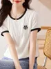 Women's Blouses Summer Fashion Short Sleeve Woman Simple Classic O-Neck Female Top Black And White Ladies Elegant Women's T-Shirt