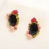 Boucles d'oreilles pendantes en émail européen et américain, glaçure Rose Sensen, Vintage, couleur bosse, bijoux en pierre noire